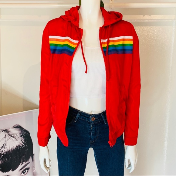 COPY - Red Rainbow 🌈 Windbreaker Hoodie Jacket - Picture 1 of 5
